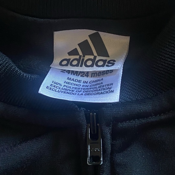 ADIDAS Boys Tricot Track Jacket Black White Stripes 24 months. Like New - Picture 6 of 7